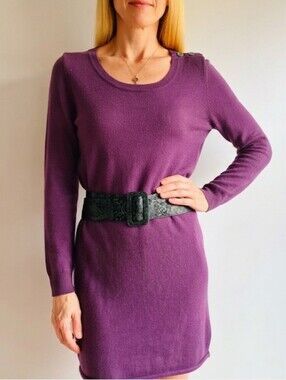 NEW Cynthia Rowley 100% Merino Wool Scoop Neck Long Sleeve Knit Sweater M Plum